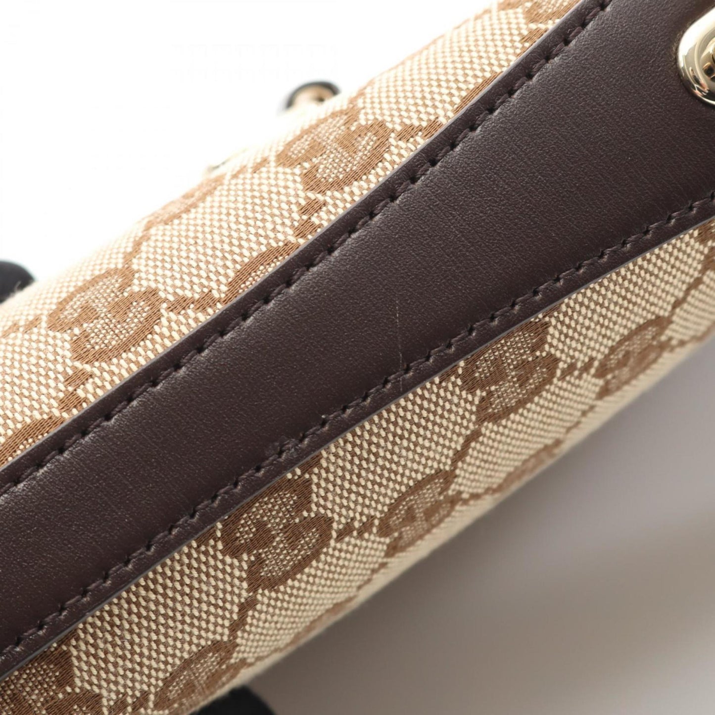 Gucci Beige Brown Canvas Leather Shoulder Bag ( )