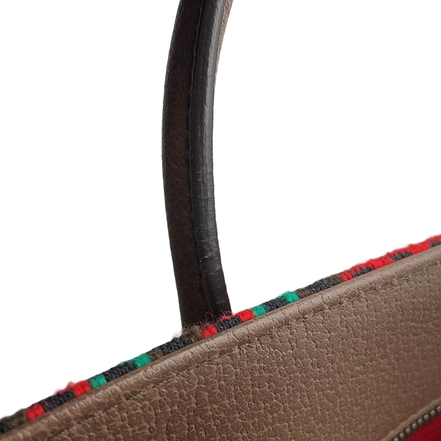 Gucci Multi-Color Red Brown Tweed Leather Shoulder Bag Tote Bag ( )