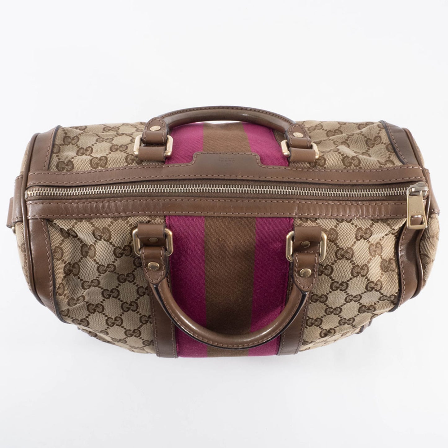 Gucci Brown Pink Gg Canvas Leather Boston Bag Shoulder Bag ( )