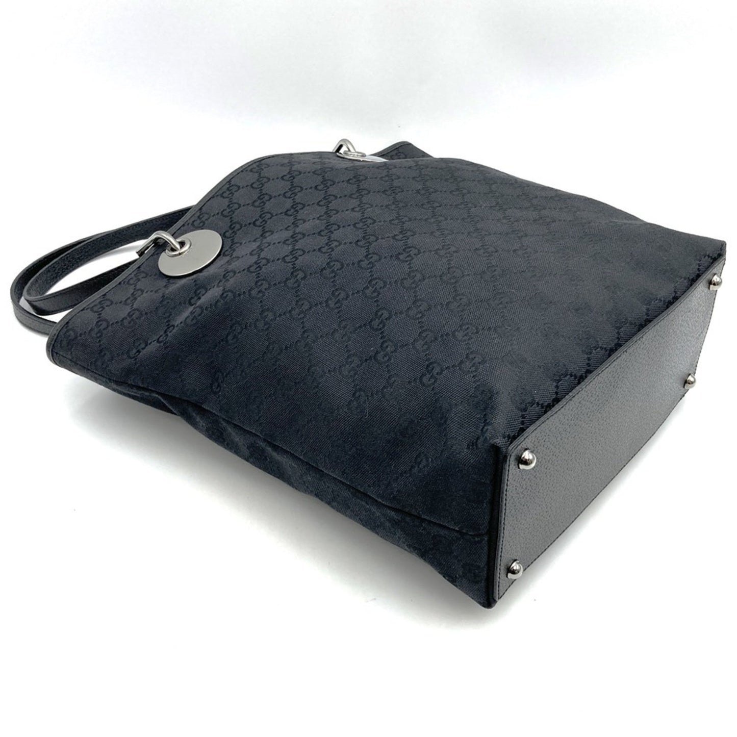 Gucci Gg Canvas Black Gg Canvas Leather Handbag Tote Bag ( )