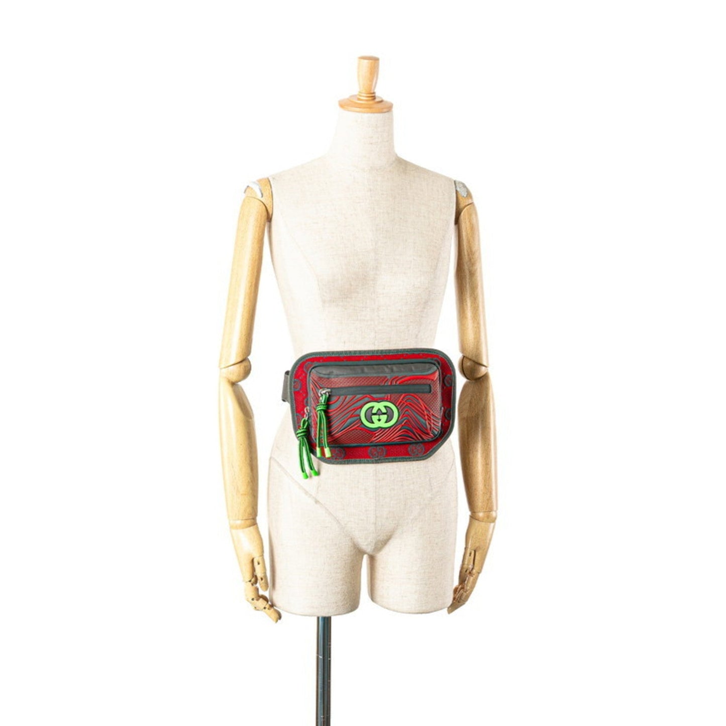 Gucci Gray Red Color Nylon Rubber Fanny Pack Sling Bag ( )