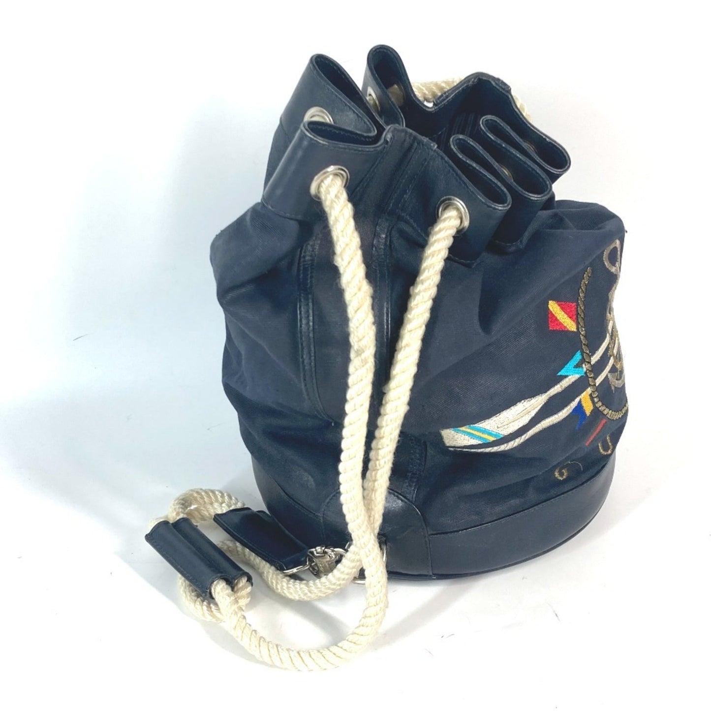 Gucci Navy Coated Canvas Leather Shoulder Bag ( )