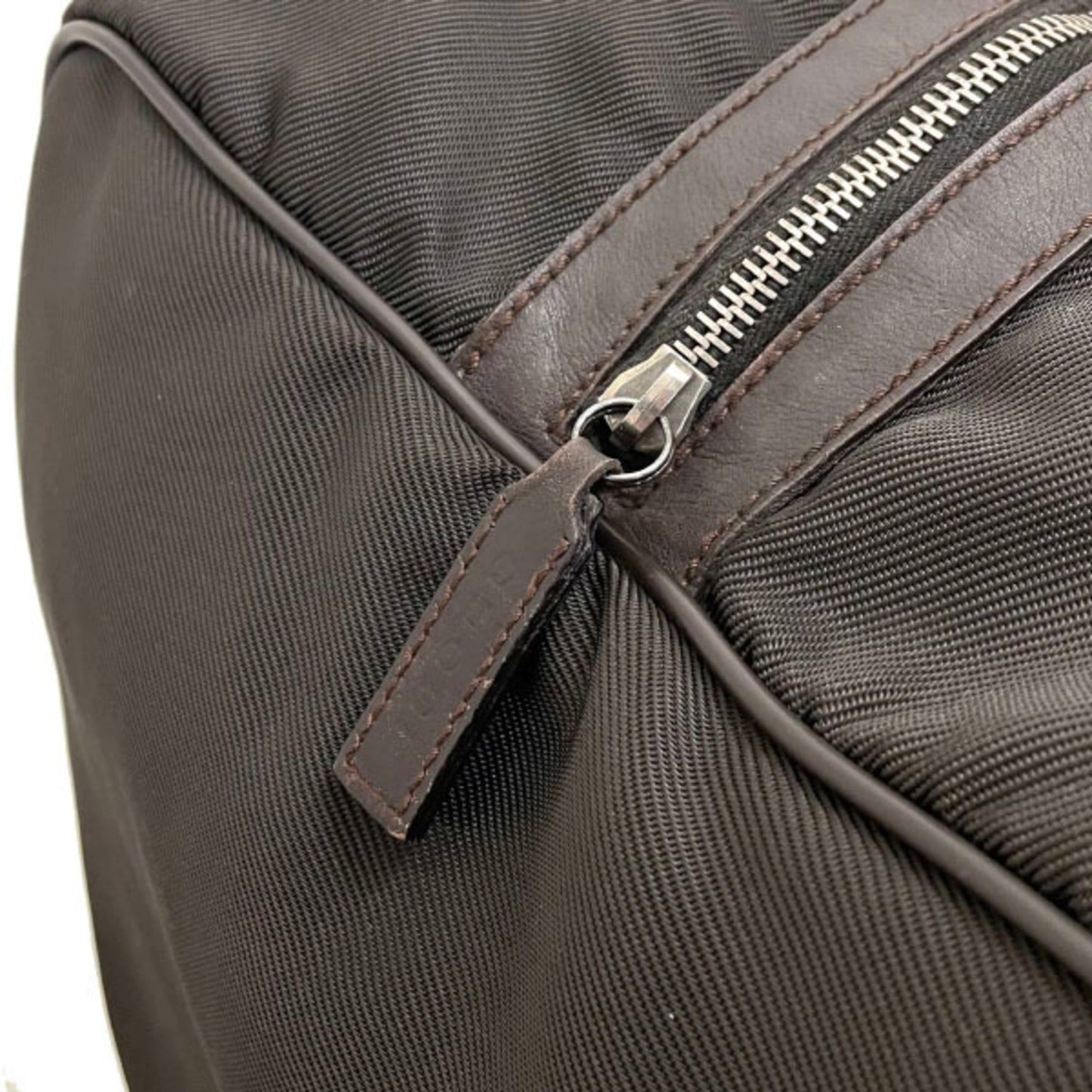 Gucci Beige Dark Brown Nylon Leather Boston Bag ( )