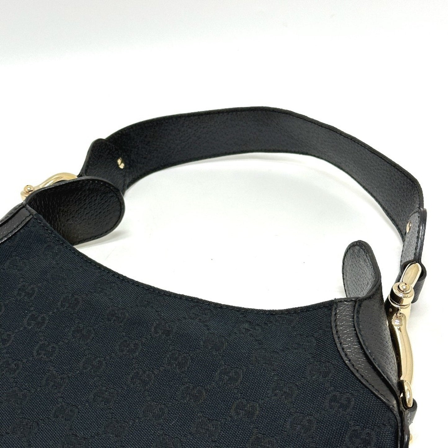 Gucci Horsebit Black Gg Canvas Leather Handbag Shoulder Bag ( )