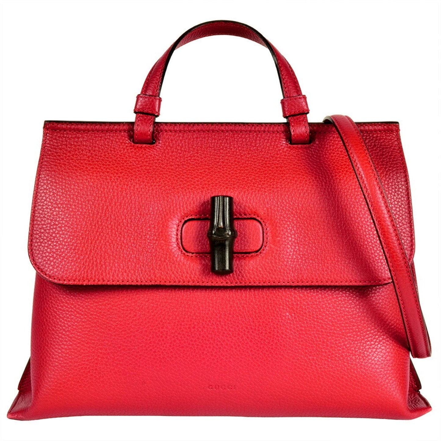 Gucci Daily Red Color Leather Bamboo Handbag ( )