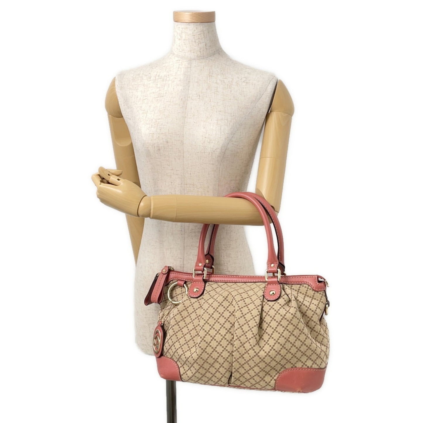 Gucci Diamante Pink Beige Canvas Leather Handbag Shoulder Bag ( )