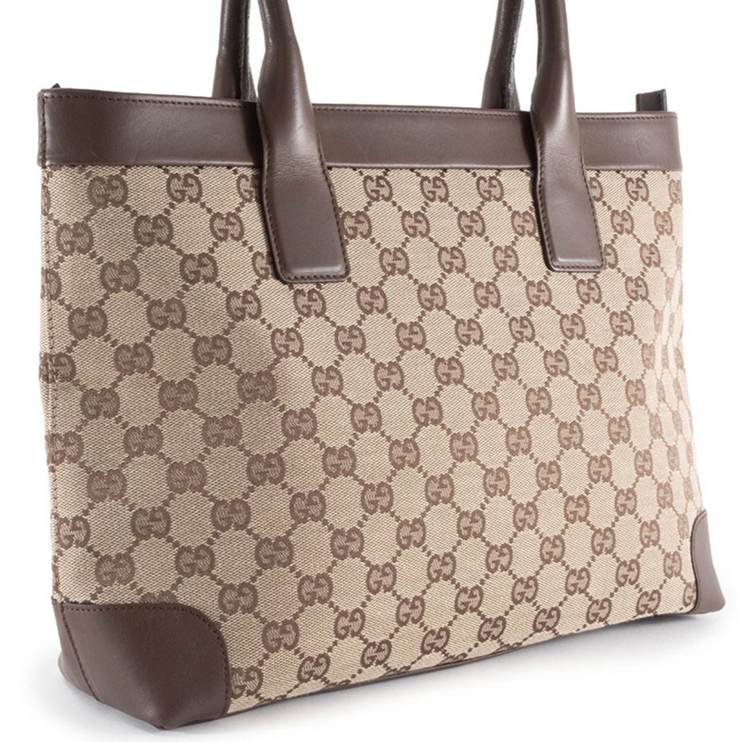 Gucci Gg Canvas Beige Brown Gg Canvas Leather Tote Bag ( )