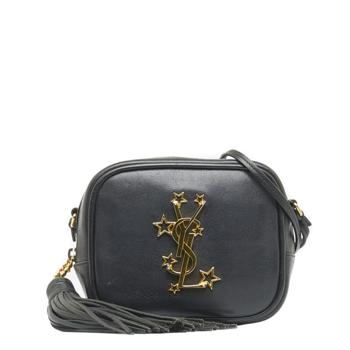 Saint Laurent YSL Hardware Blogger Star Tassel Shoulder Bag Black Gold Leather Women's