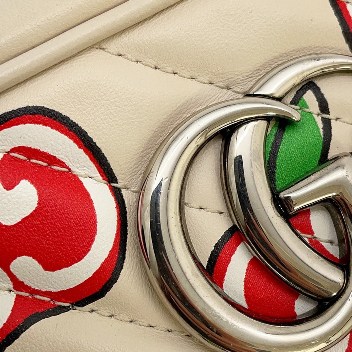 Gucci Beige Red Color White Leather Shoulder Bag ( )
