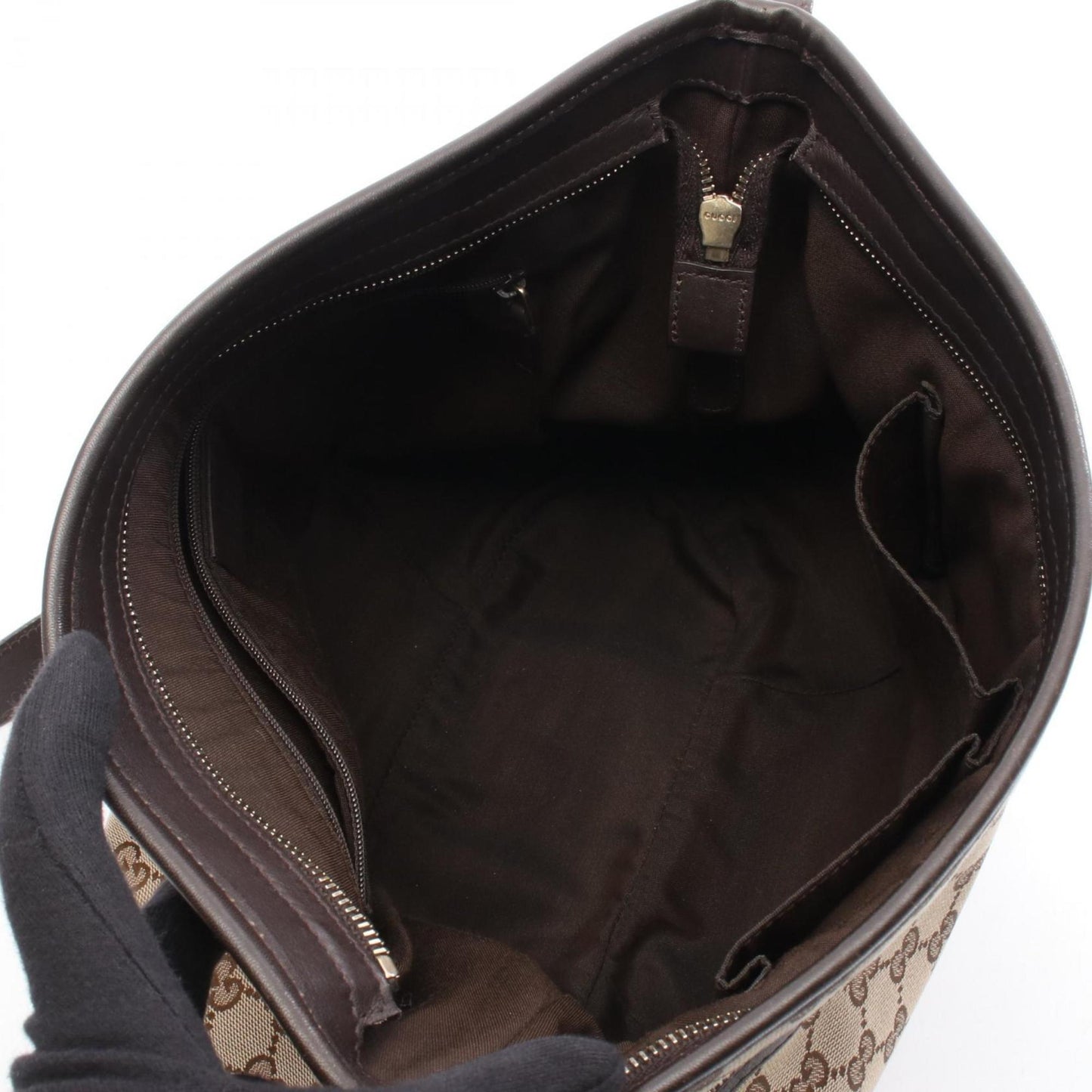 Gucci Beige Brown Gg Canvas Leather Shoulder Bag ( )
