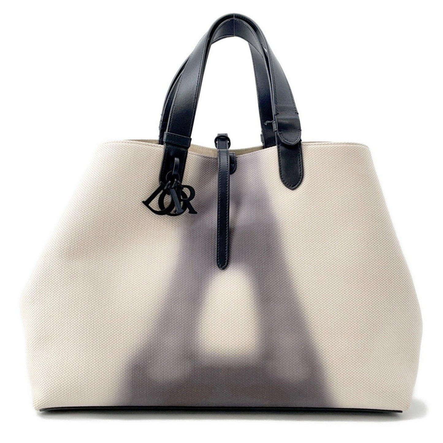 Christian Dior Black Ivory Canvas Leather Tote Bag ()
