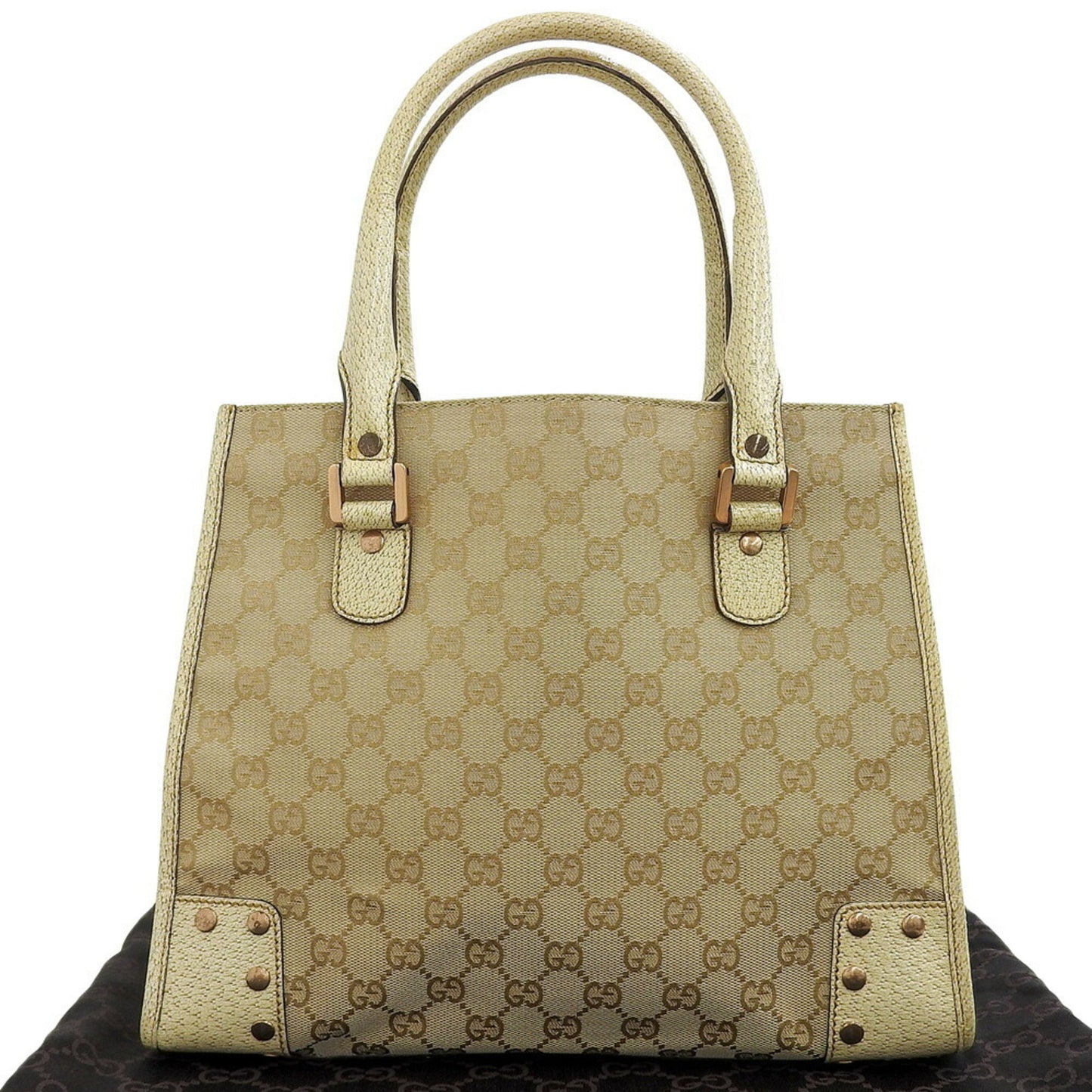 Gucci Beige Ivory Canvas Leather Handbag Tote Bag ( )
