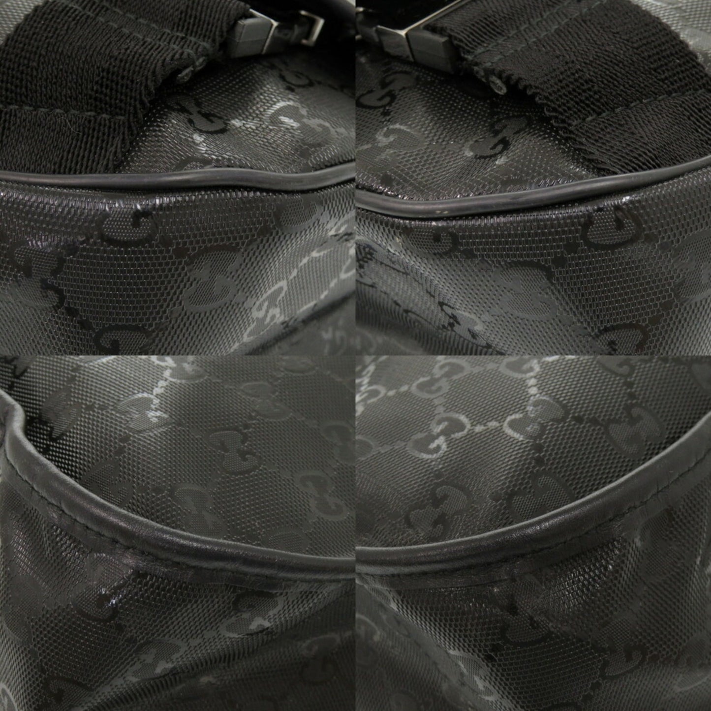 Gucci Black Coated Canvas Pvc Messenger Bag Shoulder Bag ( )