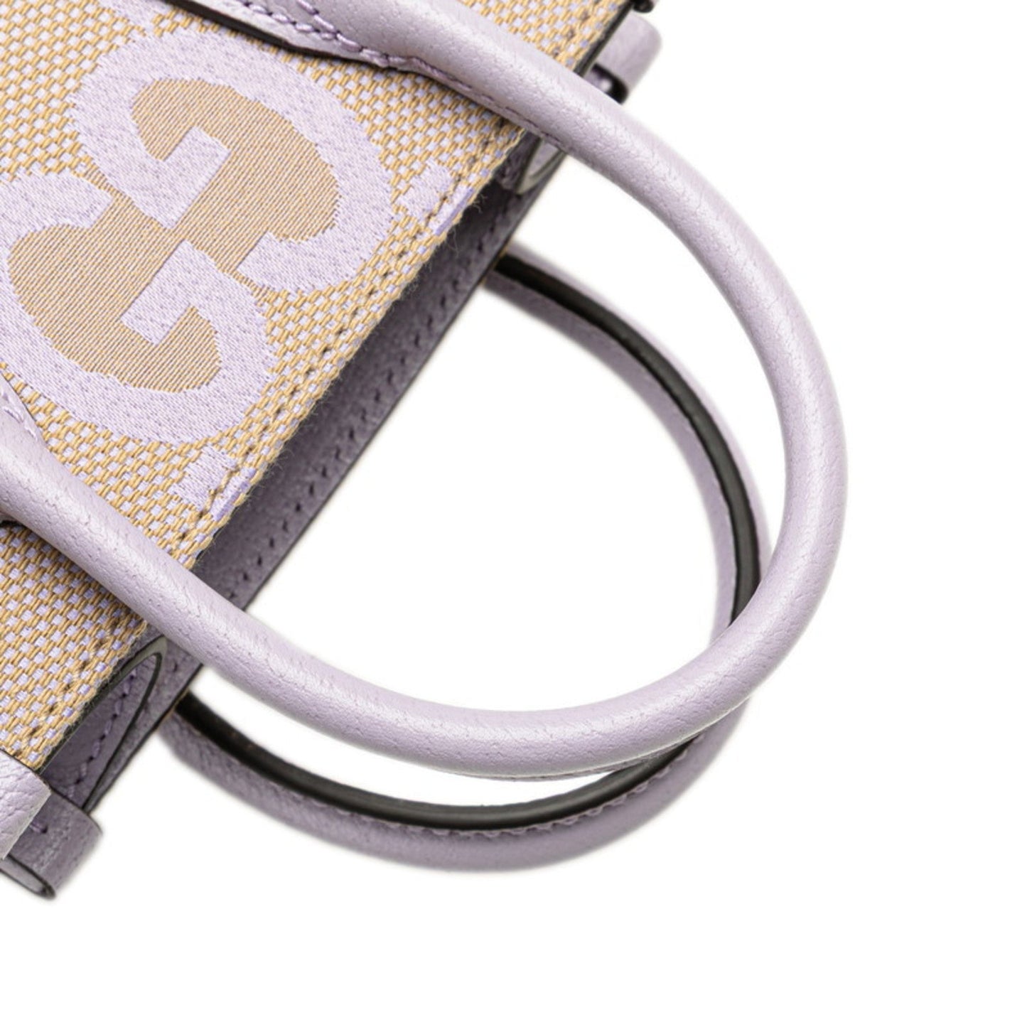 Gucci Beige Purple Canvas Leather Handbag Shoulder Bag ( )