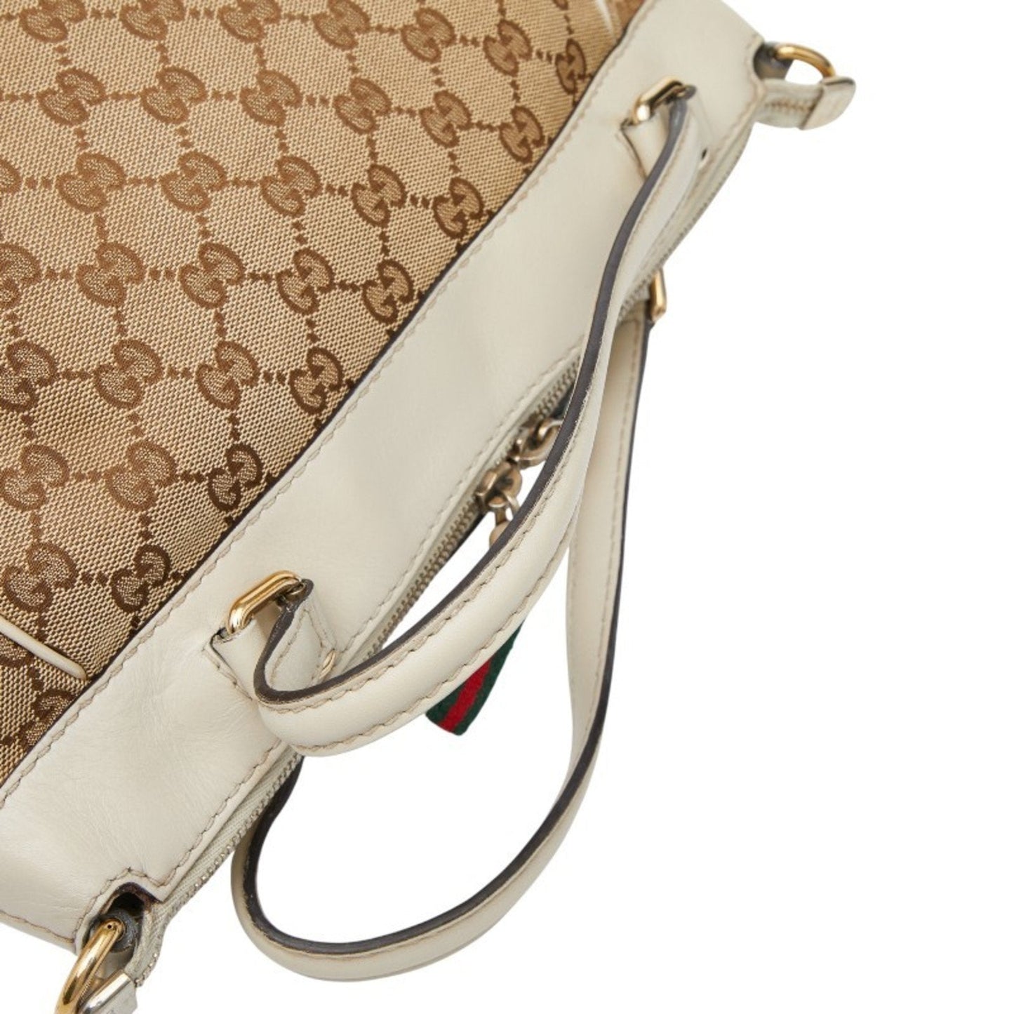 Gucci Beige Ivory Canvas Leather Shoulder Bag Tote Bag ( )