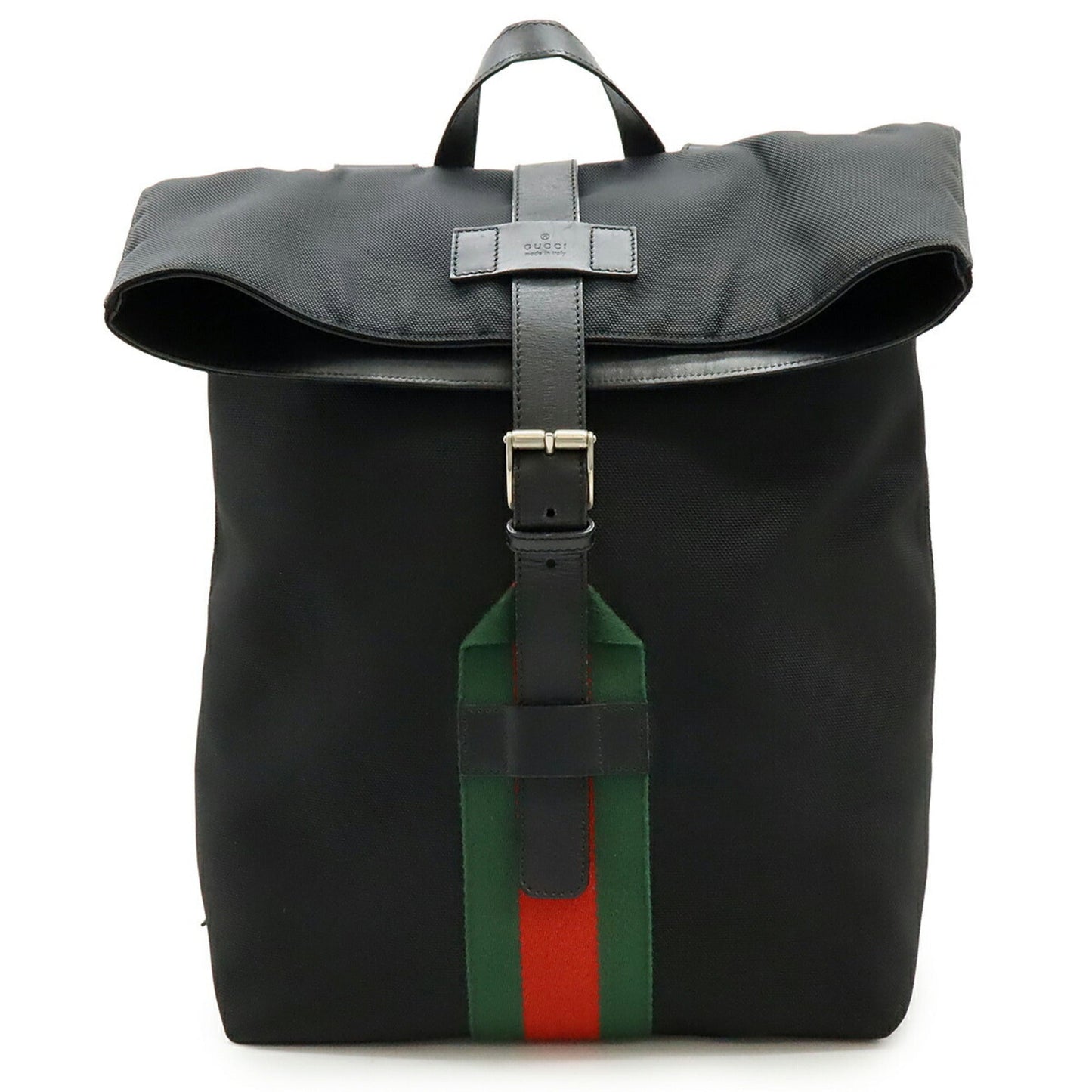 Gucci Black Green Red Color Canvas Leather Backpack ( )