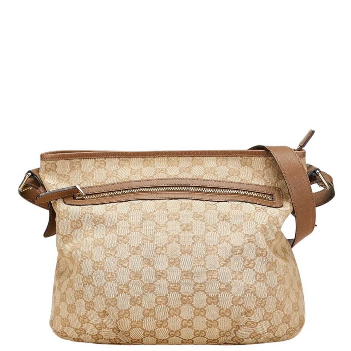 Gucci Beige Brown Canvas Leather Shoulder Bag ( )