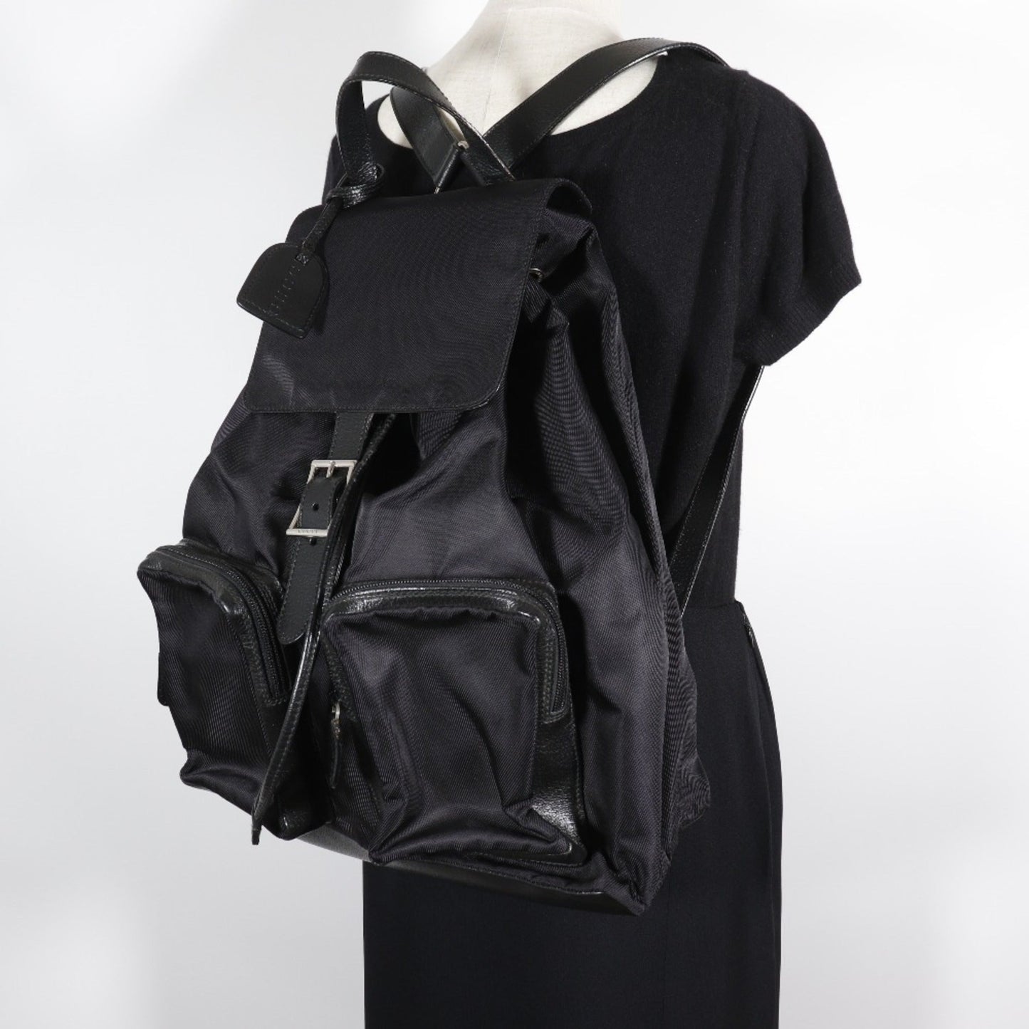 Gucci Black Nylon Canvas Leather Backpack ( )