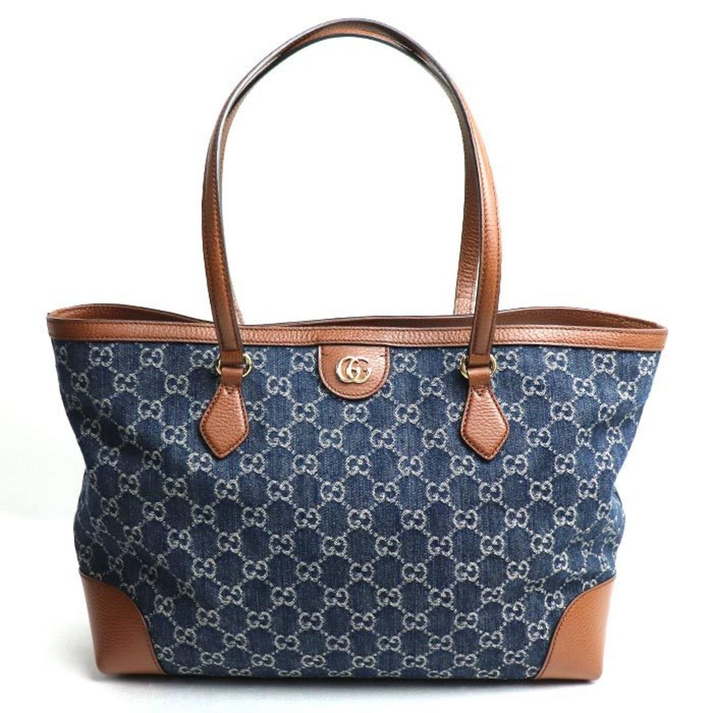 Gucci Blue Brown Denim Leather Tote Bag
