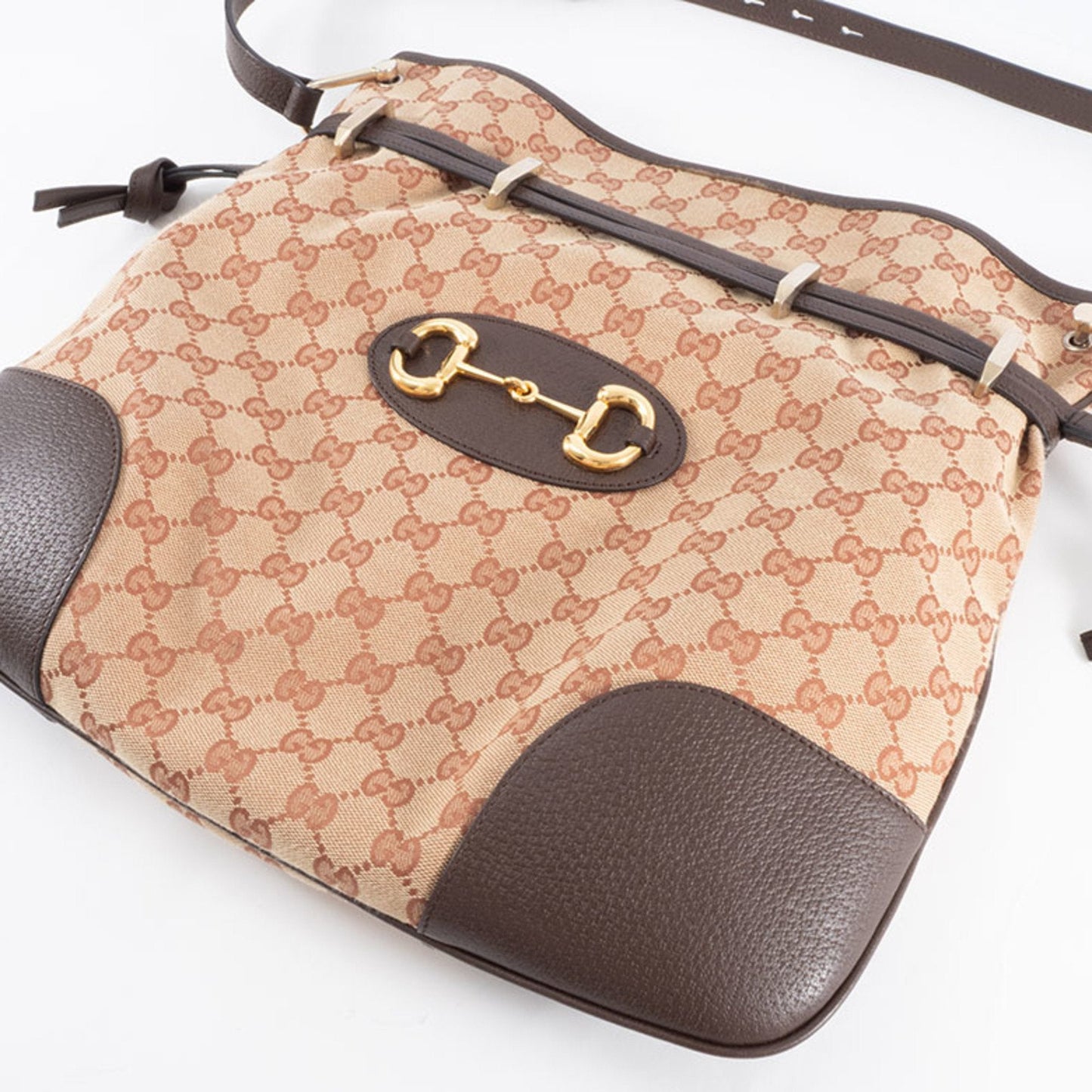Gucci Beige Brown Gg Canvas Leather Shoulder Bag ( )