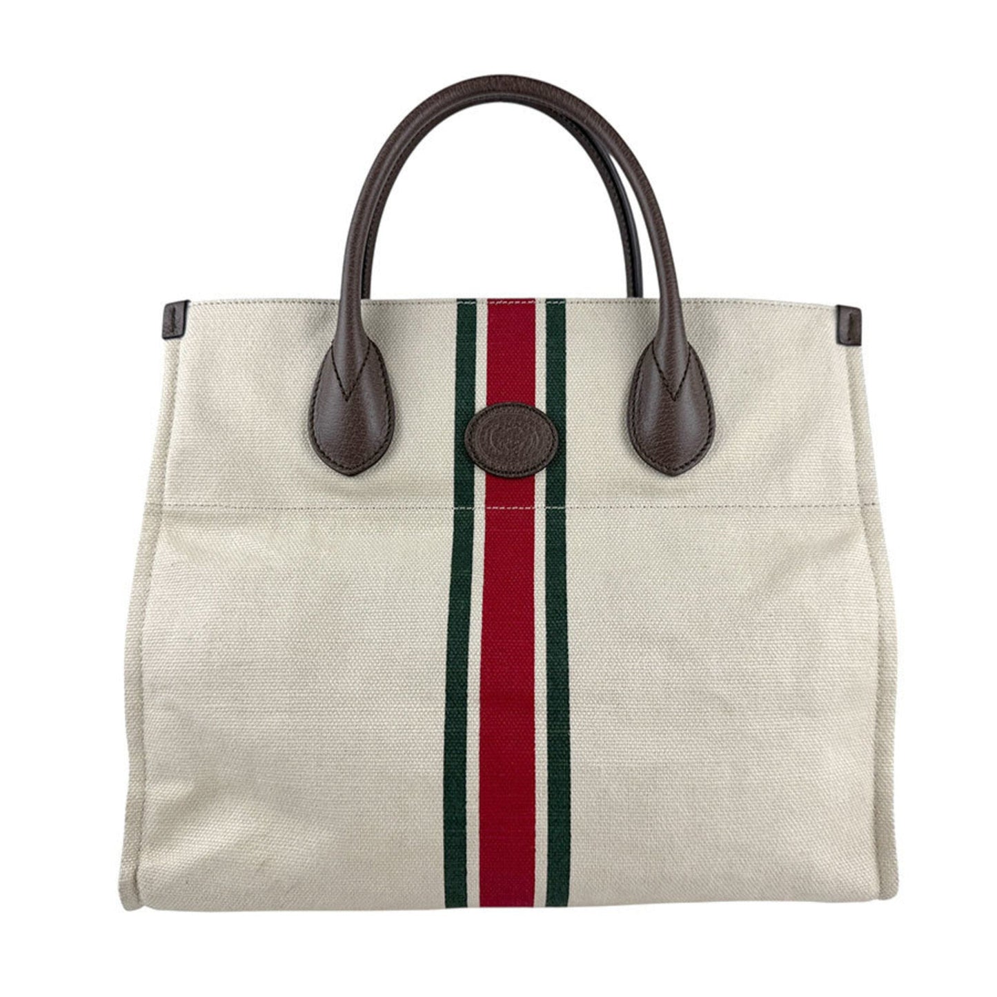 Gucci Brown Ivory Canvas Leather Handbag Shoulder Bag ( )