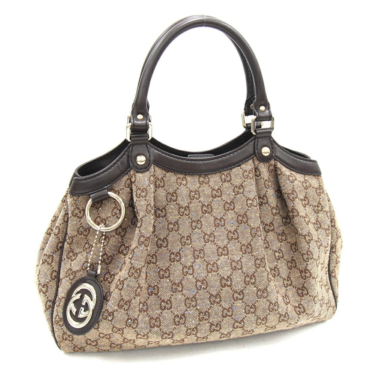 Gucci Dark Brown Leather Canvas Handbag