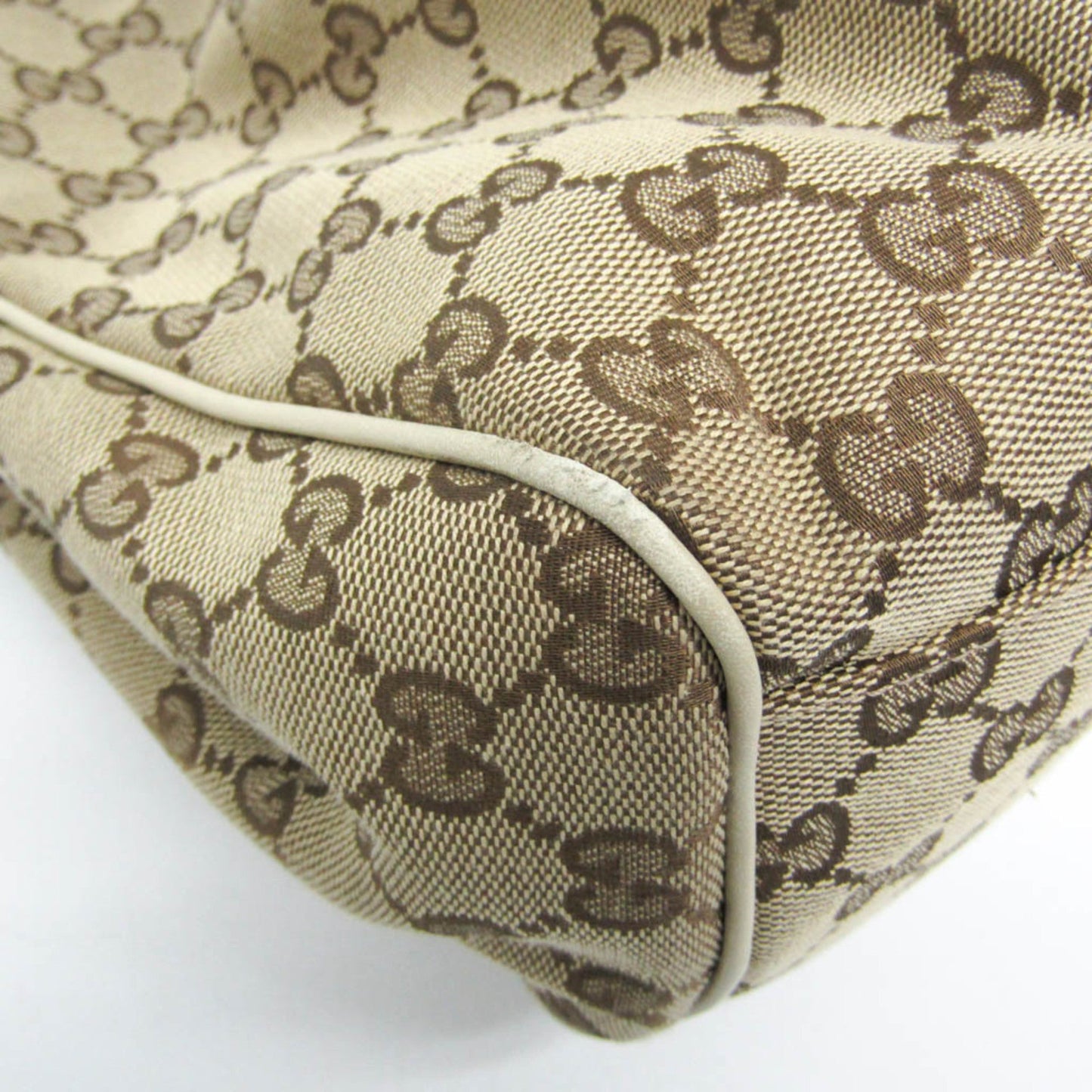 Gucci Beige Brown Cream Leather Canvas Handbag ( )