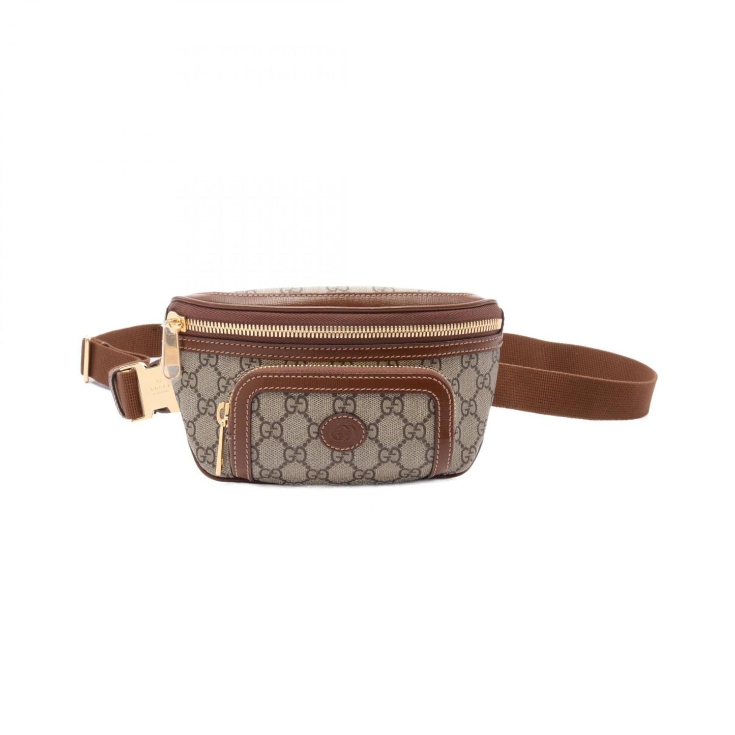 Gucci Beige Brown Pvc Coated Canvas Leather Fanny Pack Sling Bag