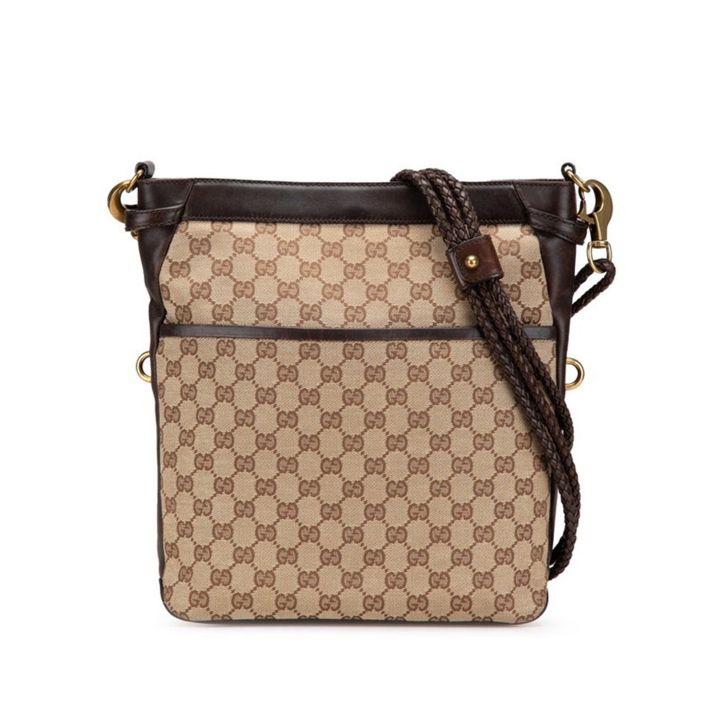 Gucci Beige Brown Canvas Leather Shoulder Bag ( )