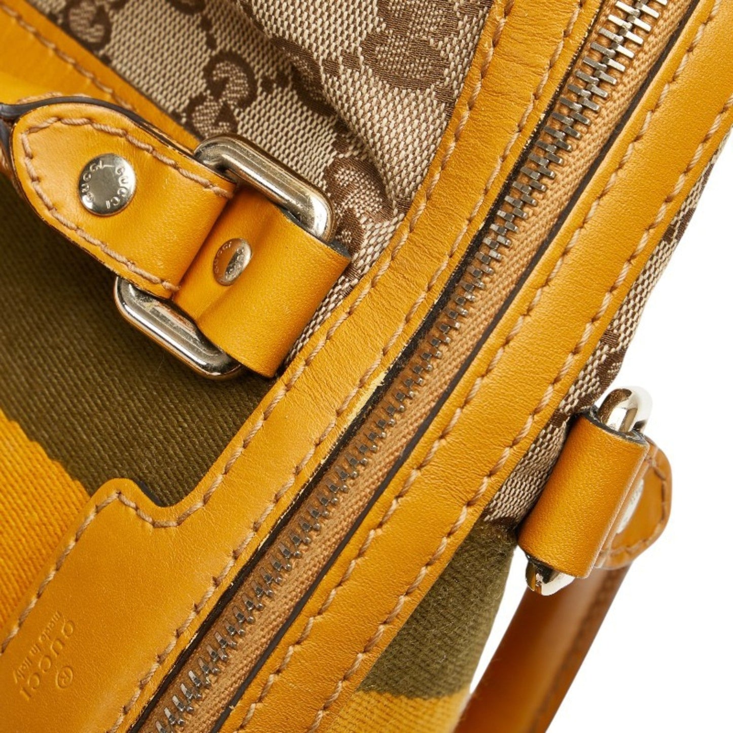 Gucci Beige Yellow Canvas Leather Shoulder Bag ( )
