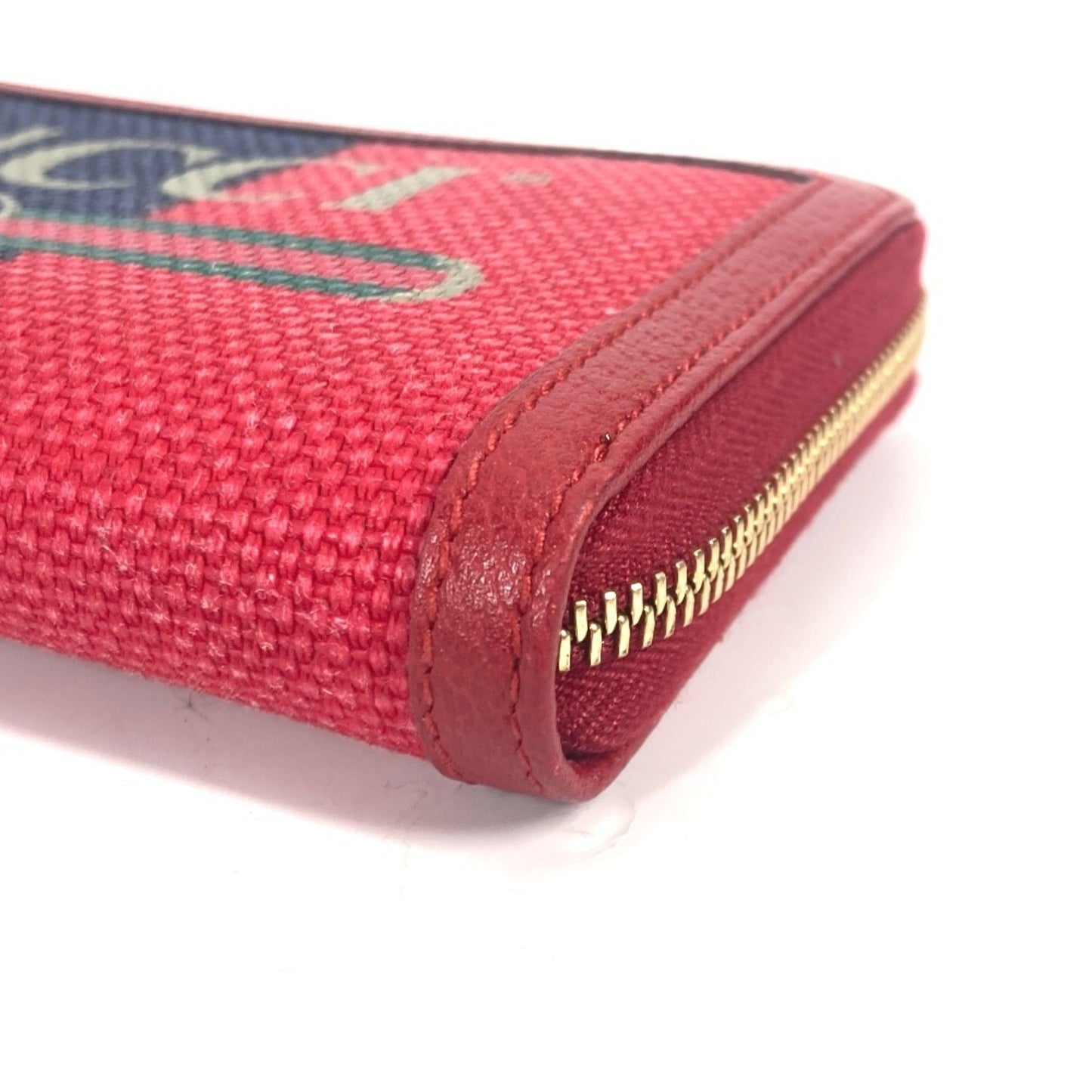 Gucci Blue Red Color White Canvas Leather Long Wallet (Bi-Fold) ( )