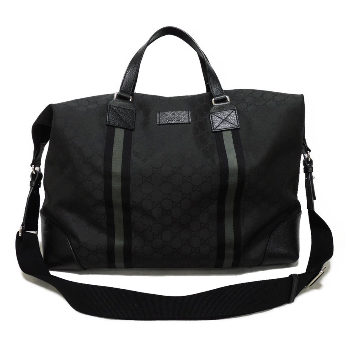 Gucci Black Nylon Canvas Leather Boston Bag Handbag Shoulder Bag