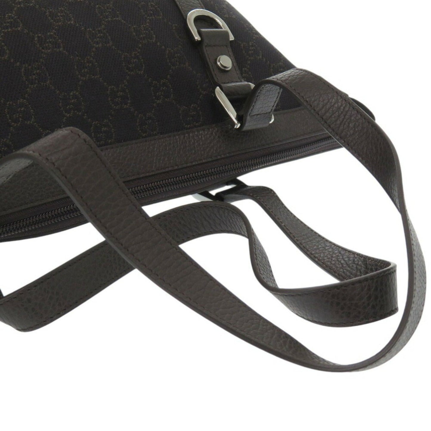 Gucci Dark Brown Canvas Leather Tote Bag ( )