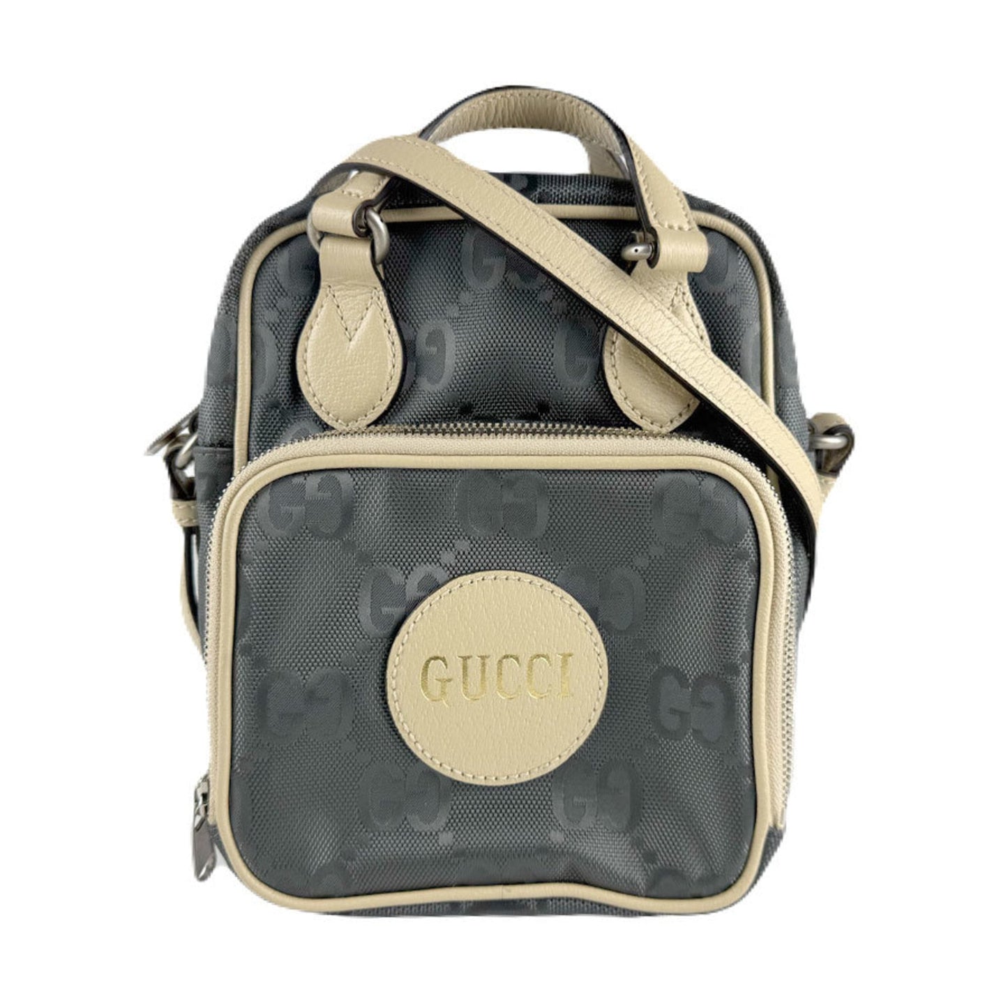 Gucci Beige Gray Nylon Leather Handbag Shoulder Bag ( )