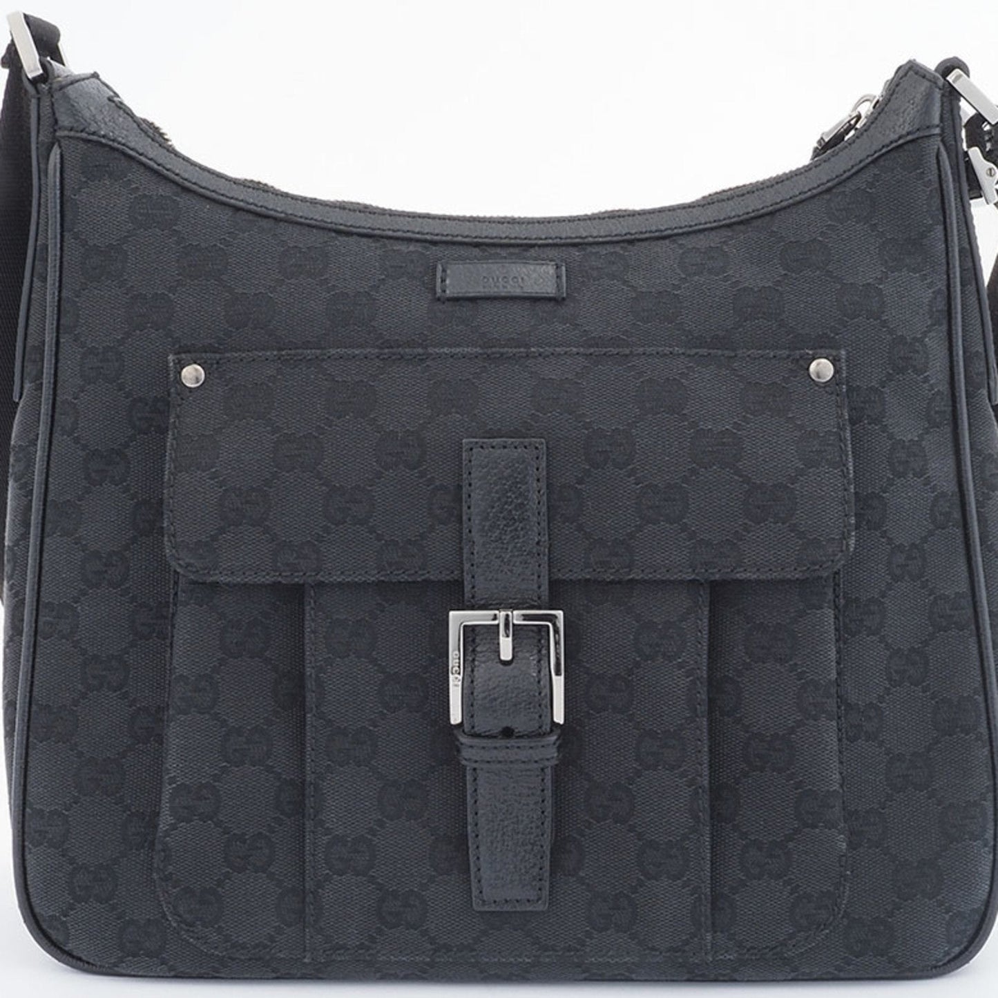 Gucci Gg Canvas Black Canvas Leather Shoulder Bag ( )