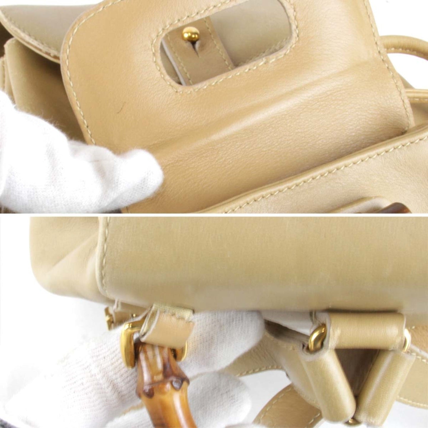 Gucci Bamboo Beige Leather Backpack ( )