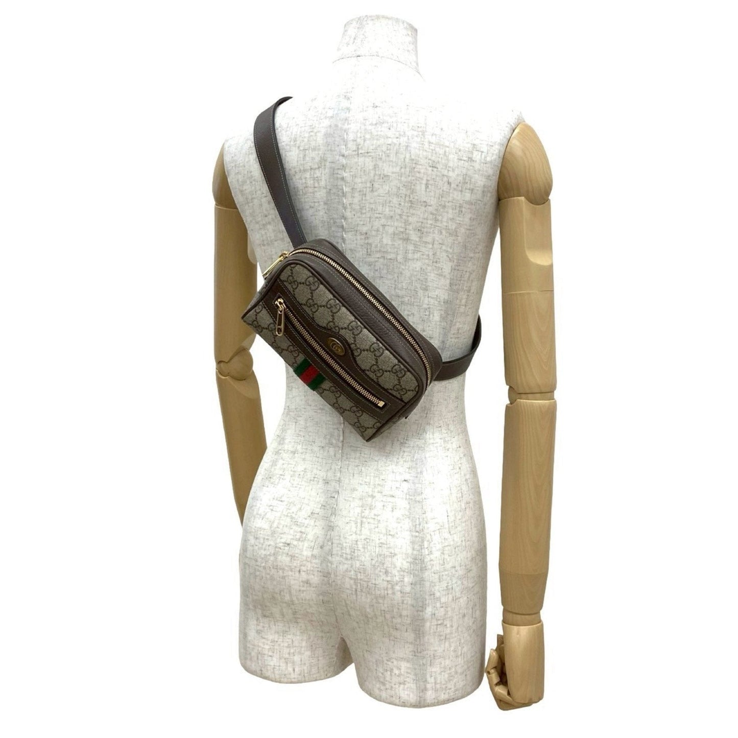 Gucci Brown Green Red Color Leather Pvc Shoulder Bag Sling Bag ( )