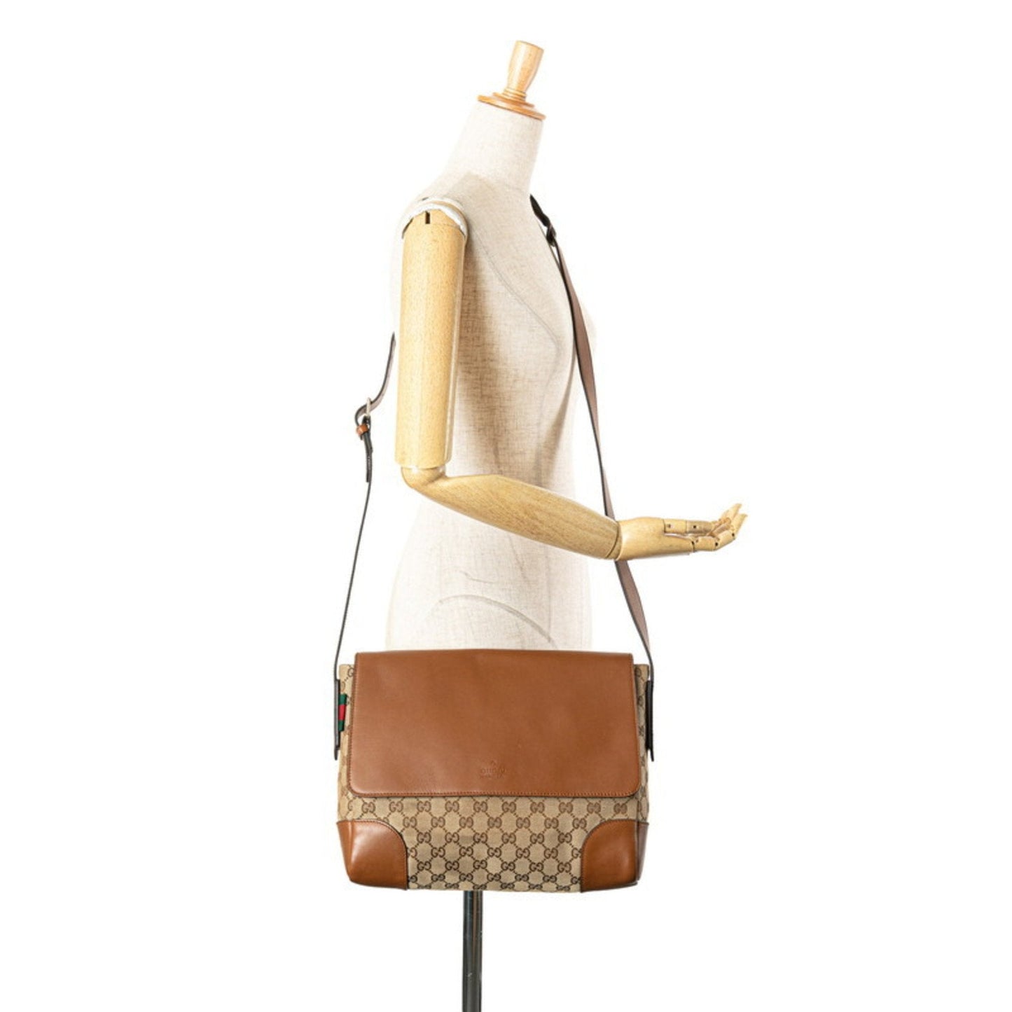 Gucci Beige Brown Canvas Leather Shoulder Bag ( )