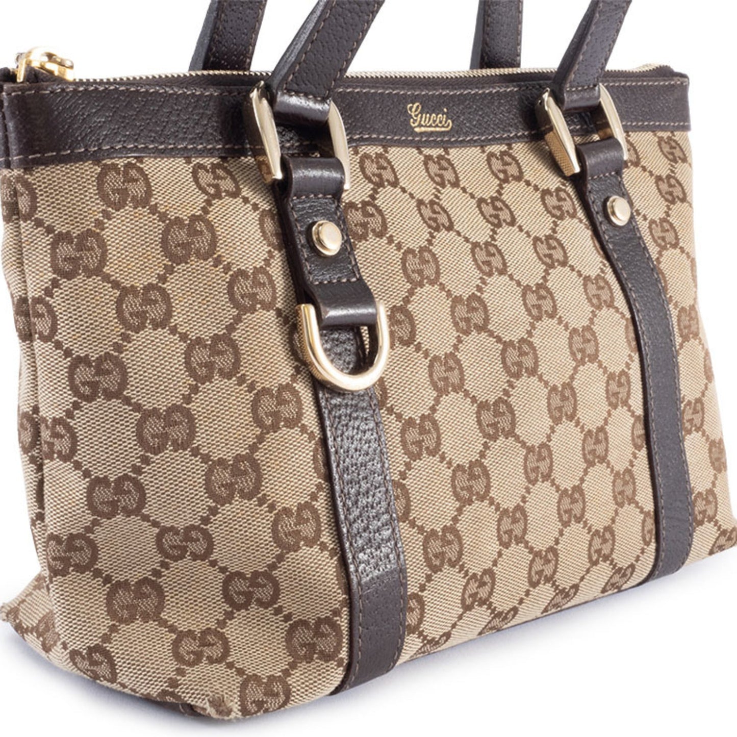 Gucci Gg Canvas Beige Brown Gg Canvas Leather Tote Bag ( )