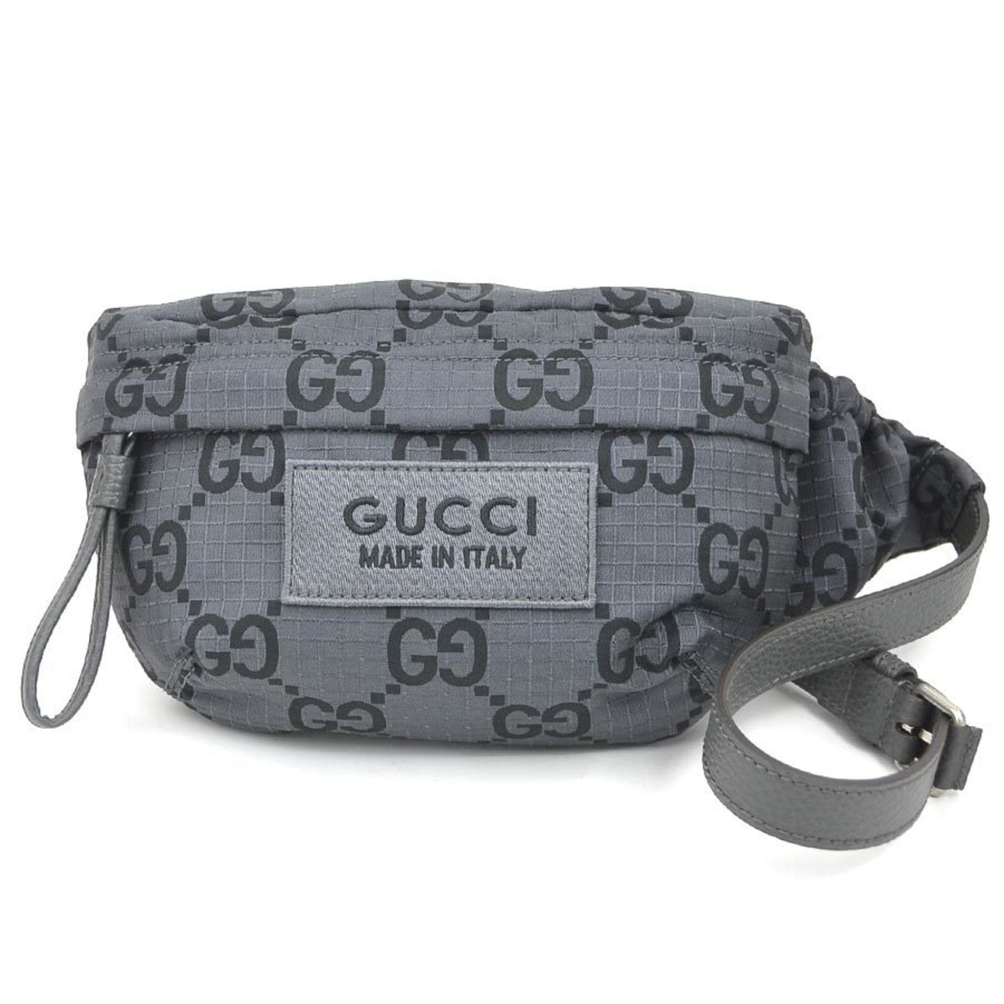 Gucci Black Gray Nylon Leather Fanny Pack Sling Bag ( )