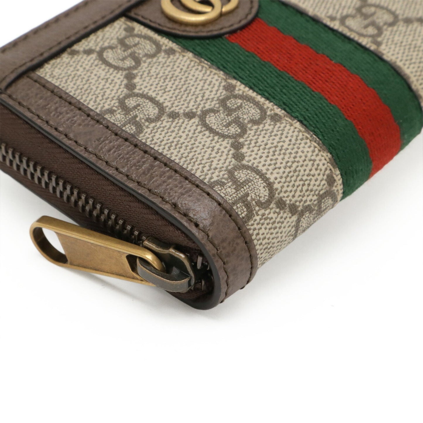 Gucci Beige Dark Brown Green Red Color Pvc Leather Chain/Shoulder Wallet ( )