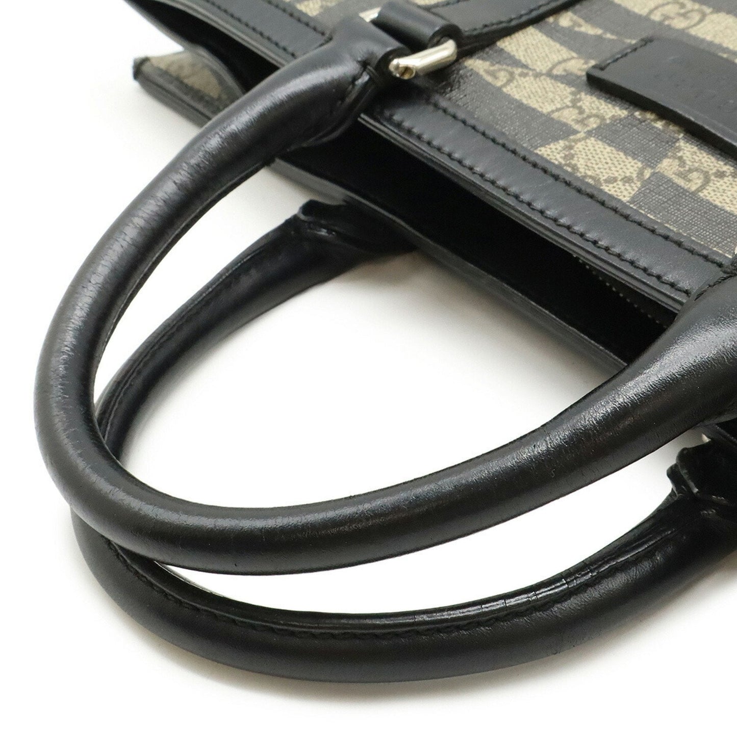 Gucci Beige Black Pvc Leather Shoulder Bag Tote Bag ( )