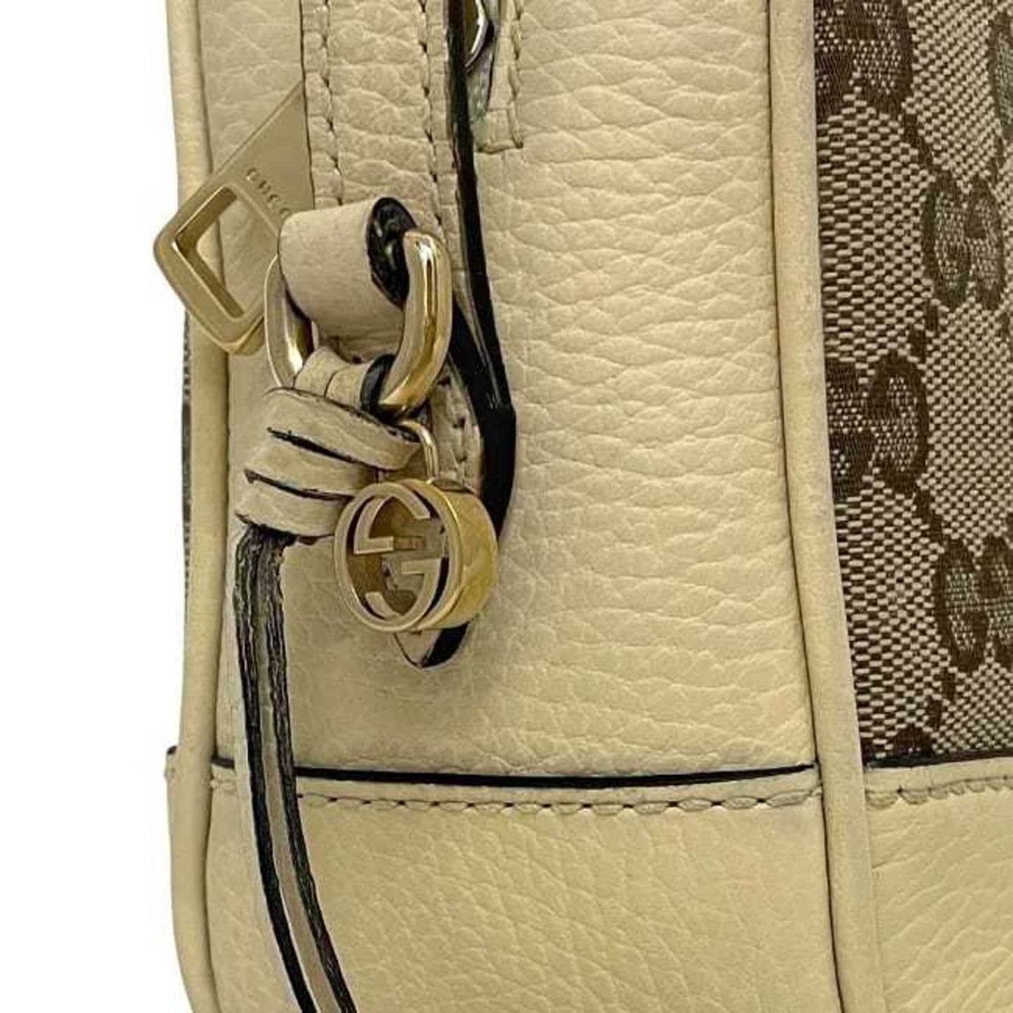 Gucci Beige White Canvas Leather Shoulder Bag ( )