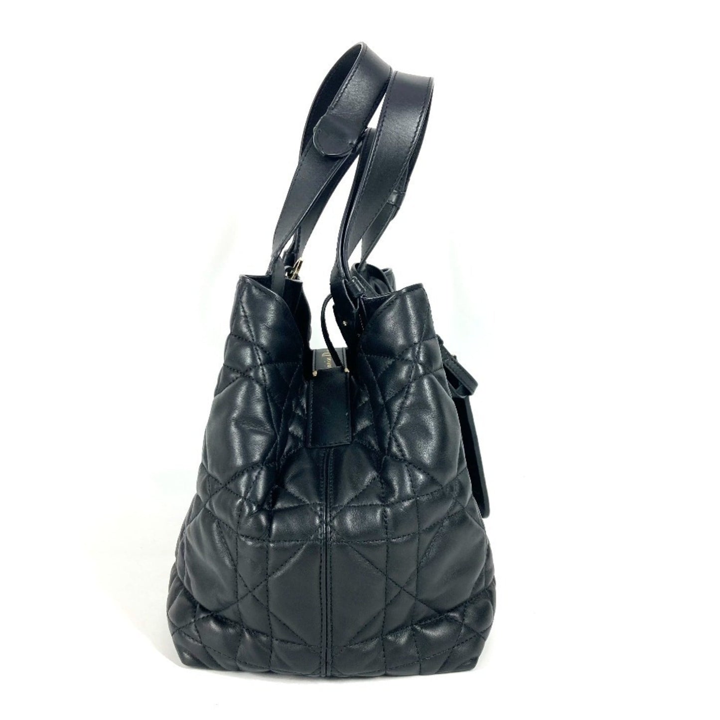 Christian Dior Black Leather Handbag Pouch Shoulder Bag Tote Bag ()