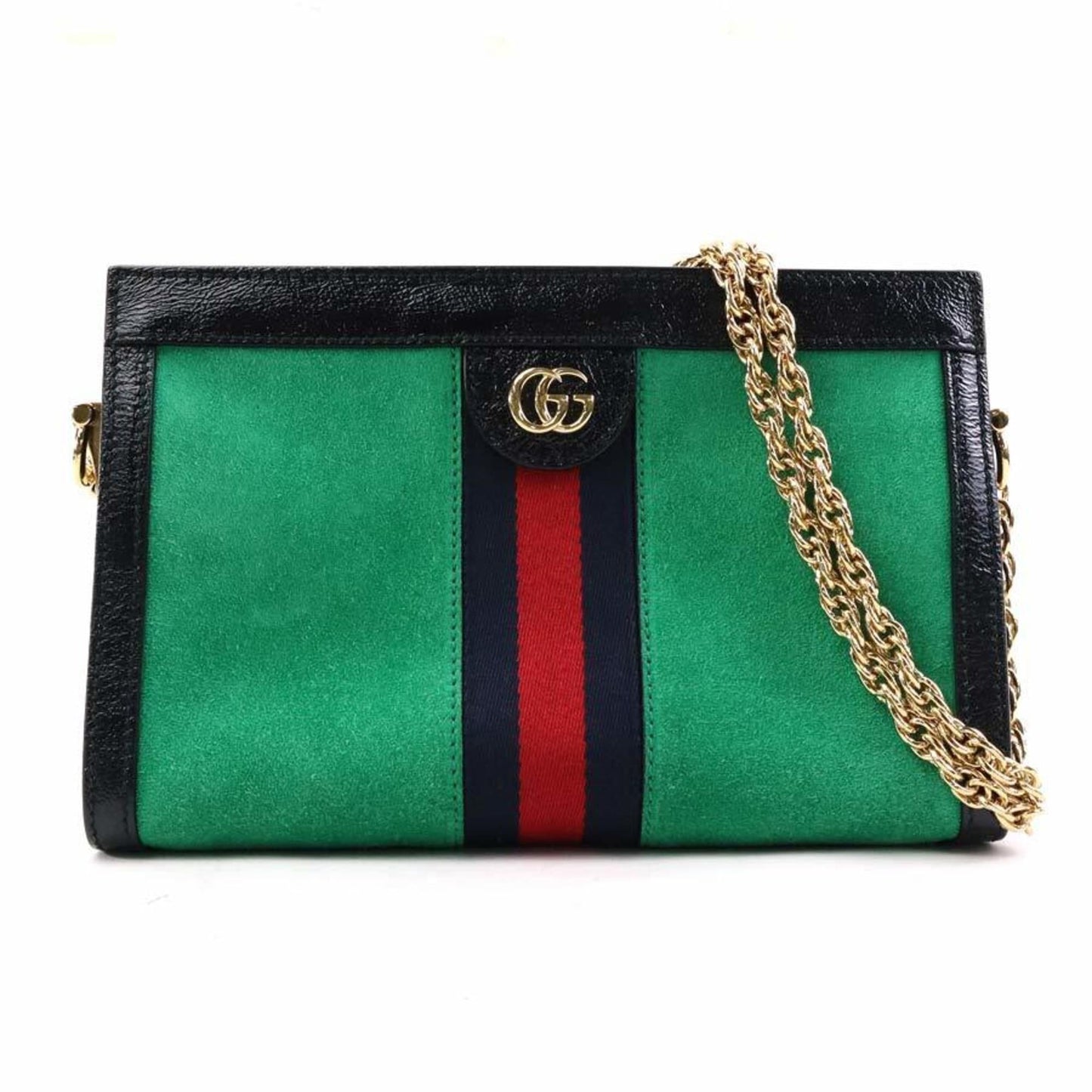 Gucci Black Green Suede Leather Shoulder Bag