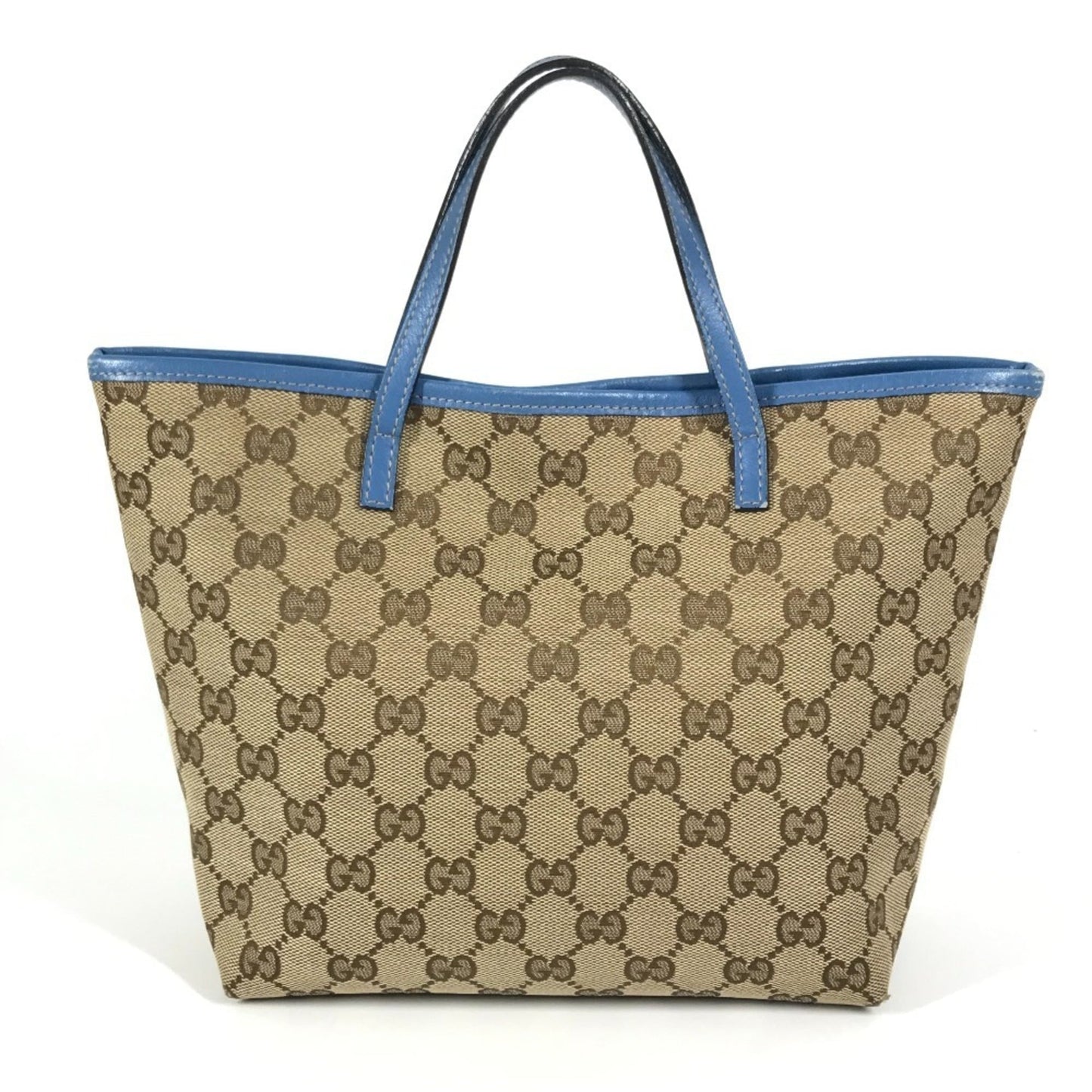 Gucci Gg Canvas Beige Blue Gg Canvas Leather Handbag Tote Bag ( )
