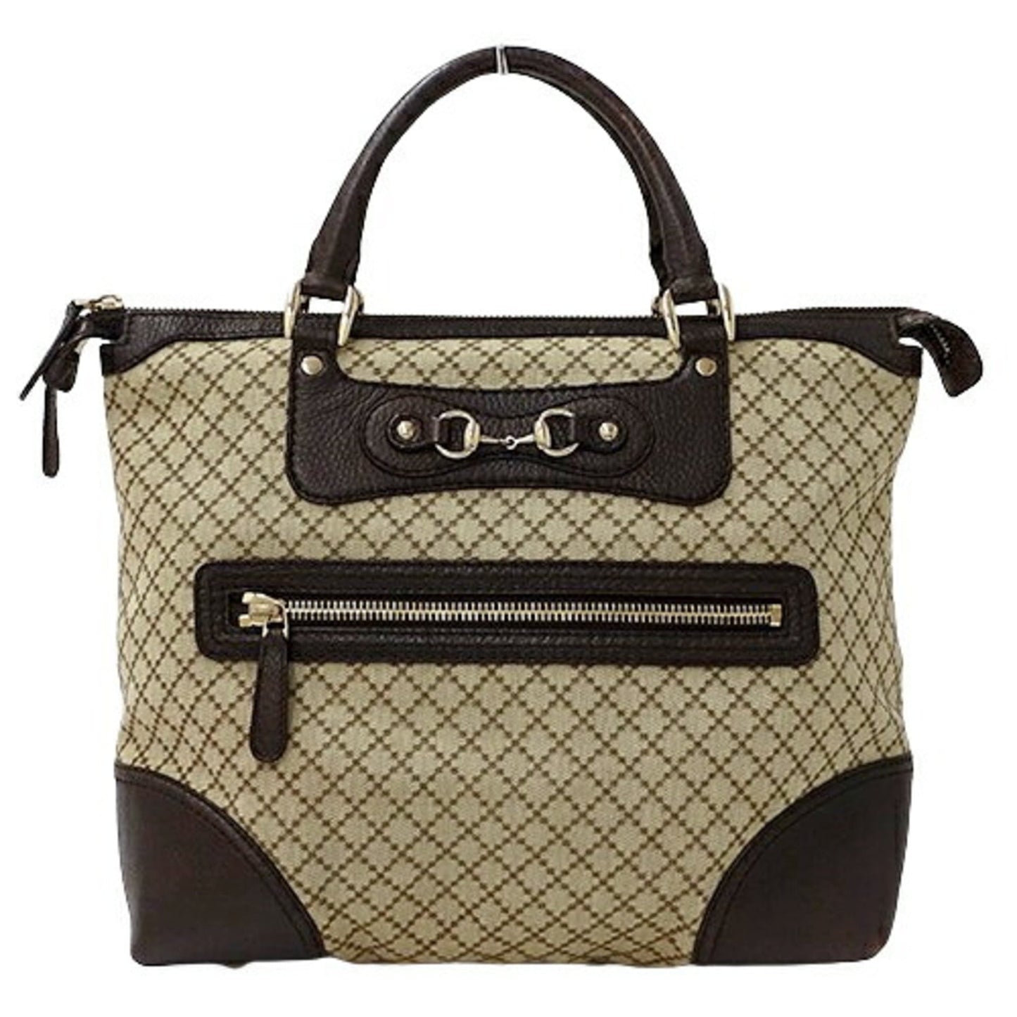 Gucci Diamante Beige Brown Canvas Handbag Tote Bag