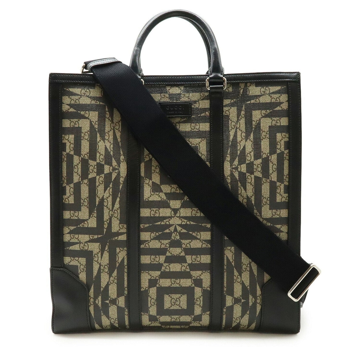 Gucci Beige Black Pvc Leather Shoulder Bag Tote Bag ( )
