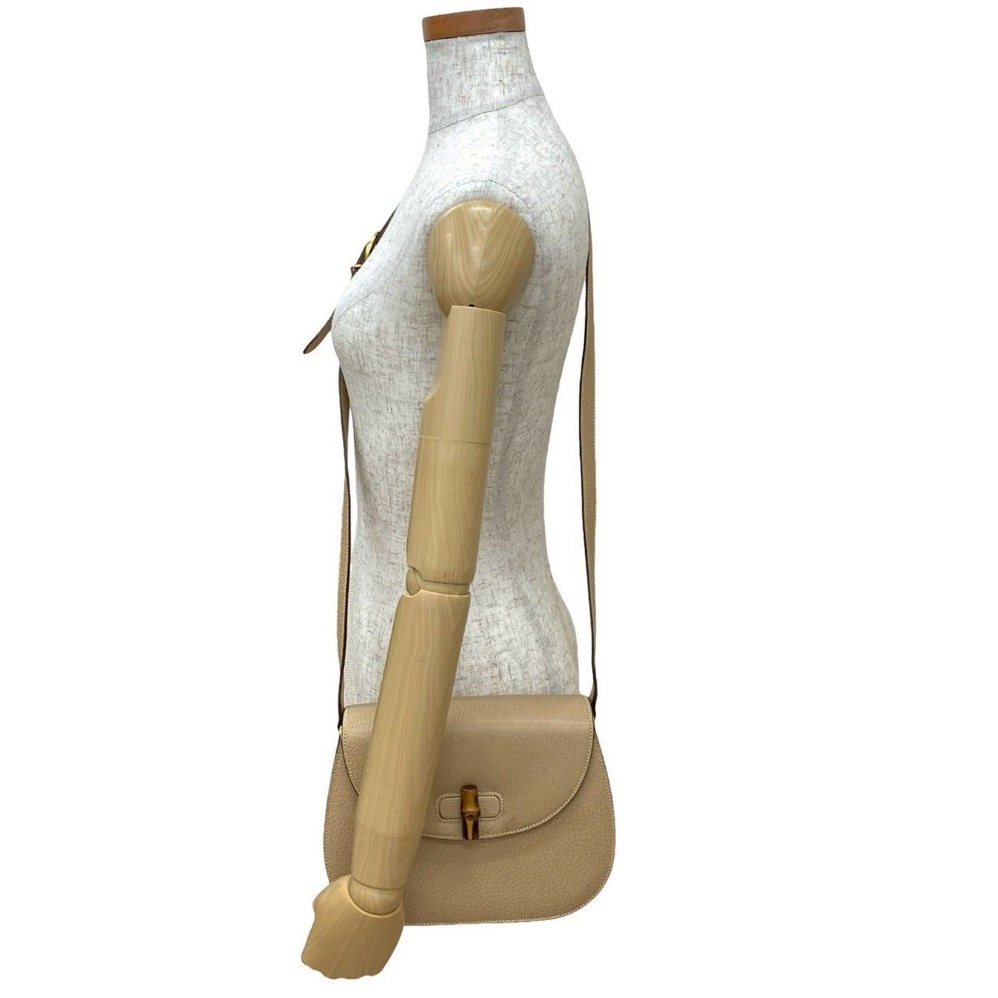 Gucci Beige Leather Bamboo Pochette Shoulder Bag ( )