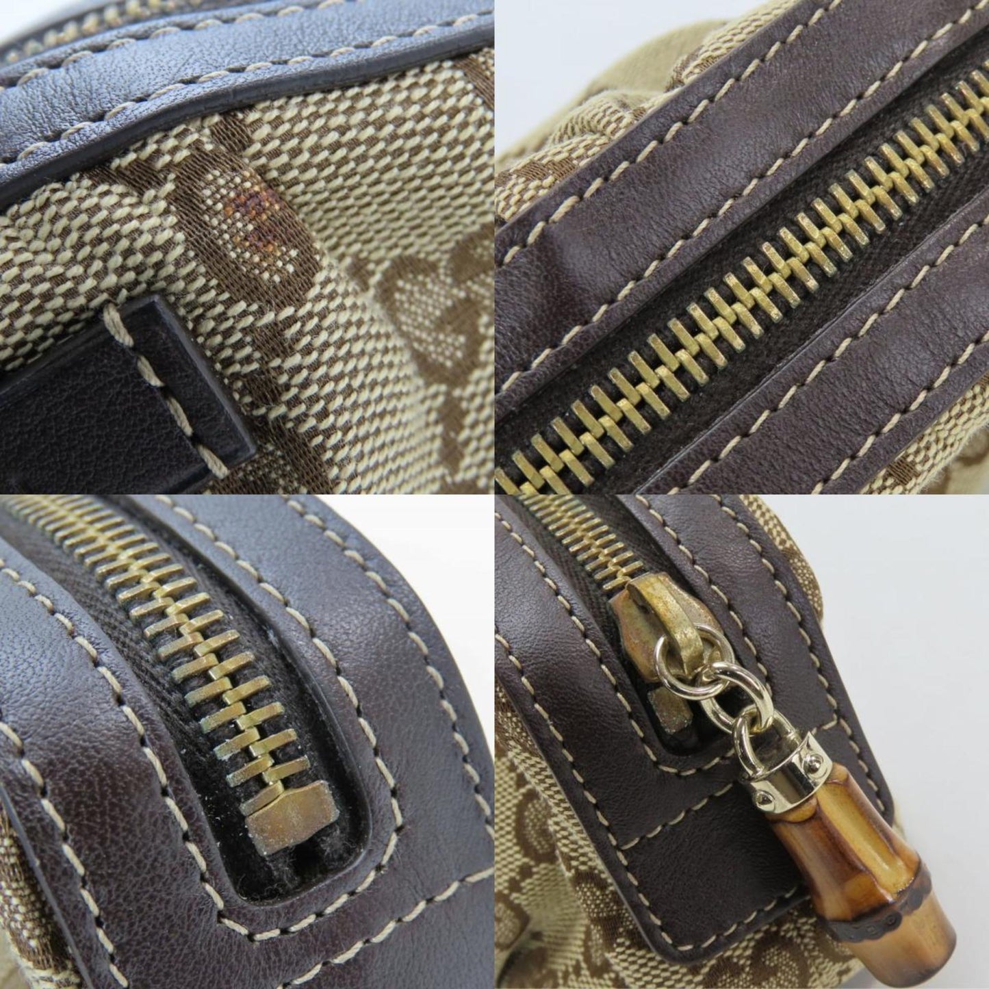 Gucci Beige Dark Brown Gg Canvas Leather Pouch ( )